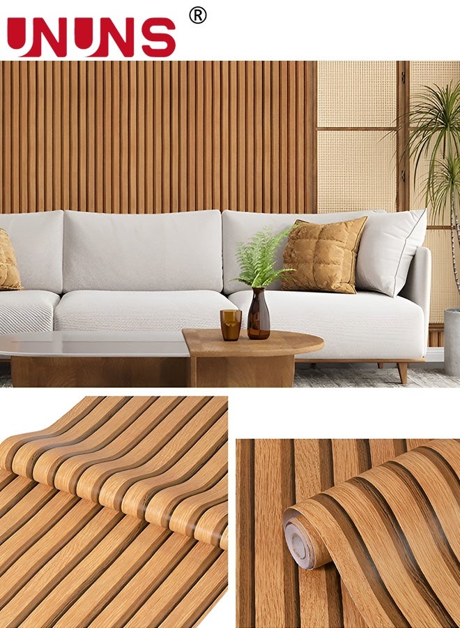 UNUNS 45cmx10m Wood Slat Wallpaper,Peel and Stick Self Adhesive Wood Wallpaper,PVC Decorative Removable Wallpaper,Waterproof Faux Wood Grating Stripe Contact Paper for Living Room Bedroom - Image 1